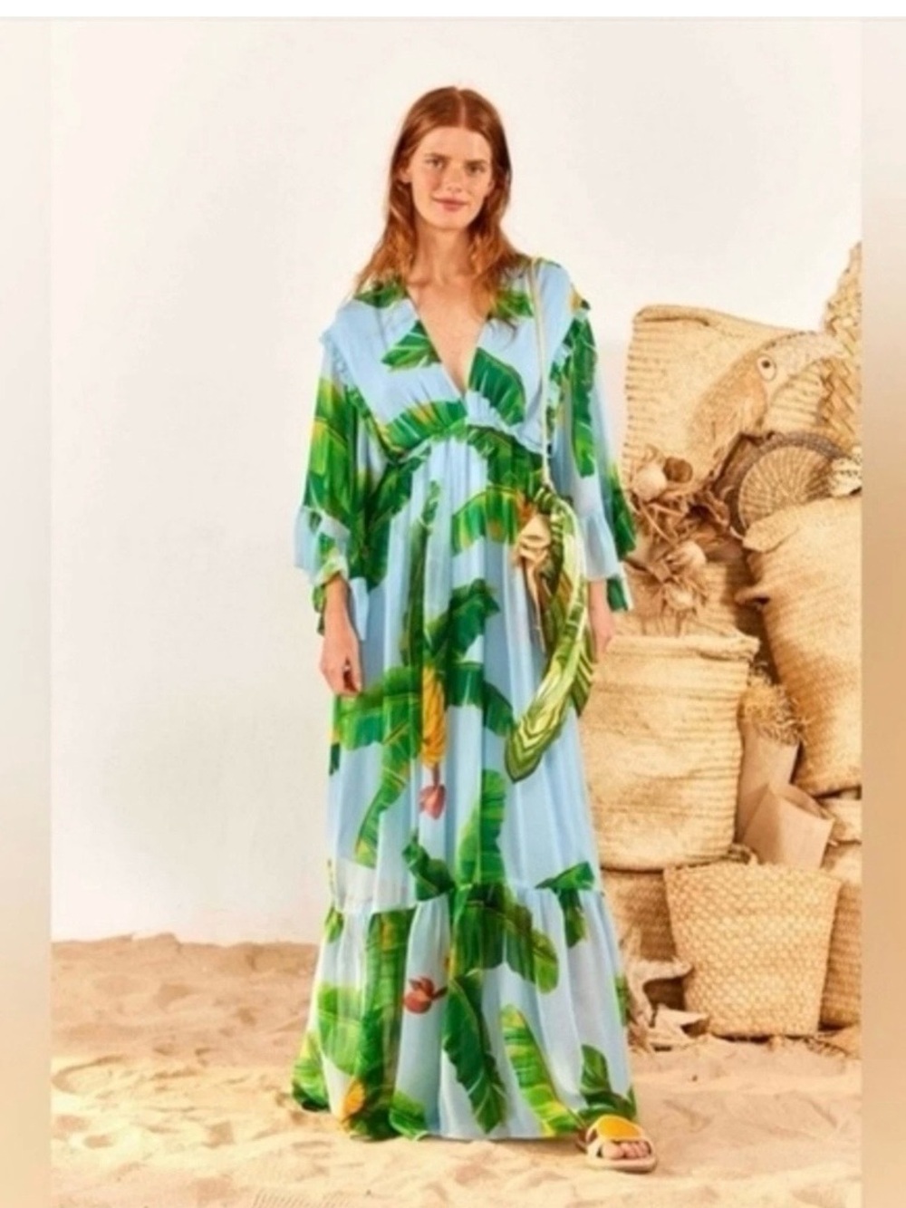 FARM RIO Banana Maxi Tropical Print Dress